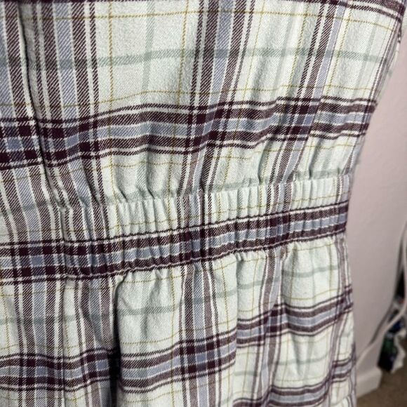 J Jill Blue Plaid Curved Hem Puffer Vest Size L Pockets Fleece Lined Cozy Preppy - Picture 9 of 11